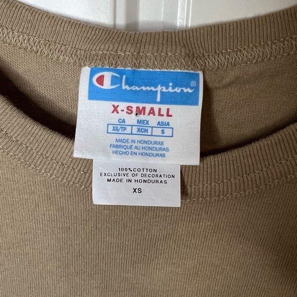 Short sleeve, tan, Champion shirt, women’s extra small. - Picture 6 of 7